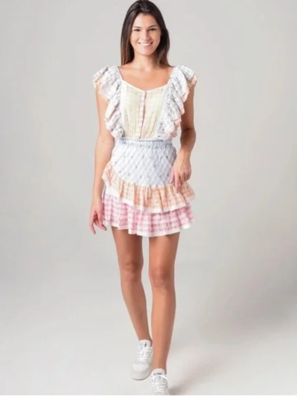 LoveShackFancy Pastel Multi-Color Ruffled Mini Dress - Picture 2 of 6